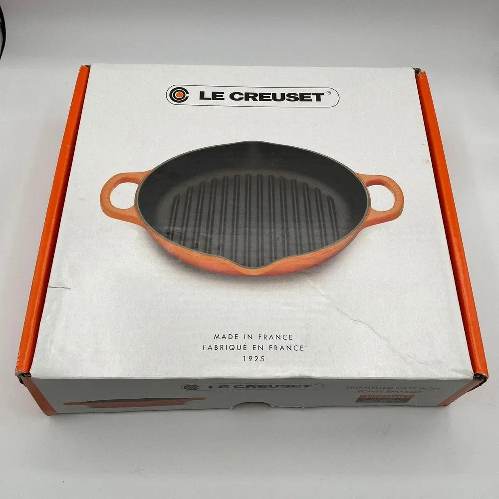 Le Creuset Enameled 9.75in 25cm Deep Grill Pan Round Matte Black Cast Iron